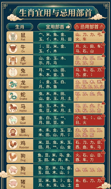 十二生肖取名宜用字大全：属什么就用什么字根，传统民俗参考